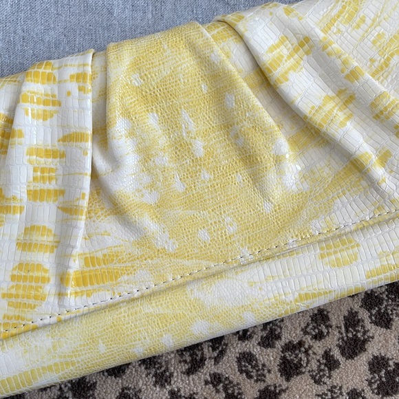 Lauren Merkin Yellow Snakeskin Print Clutch